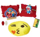 Synthetic 2 Pcs Rakhi with Smiley Pillow & Roli Greeting card 