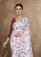 Art Silk Printed Saree for Women, White 