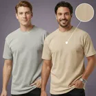 Polyester Round Neck T-shirt for Men, Multicolour, Pack of 2 