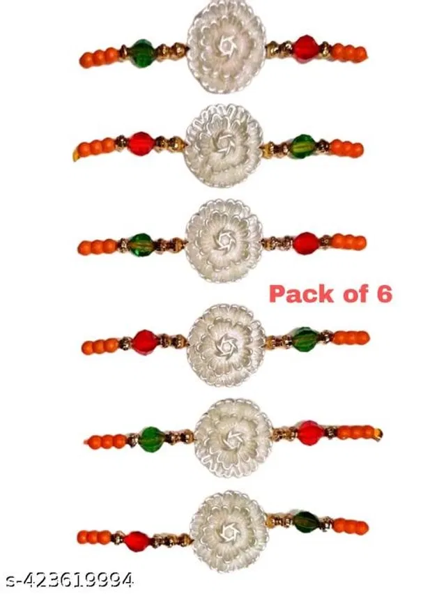 Handmade Designer Rakhi with Roli Chawal (Multicolor, Pack of 6)
