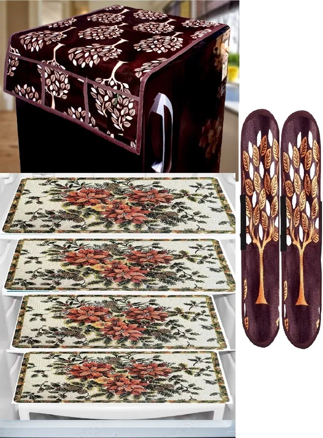 Knit 7 Pcs Fridge Cover Set (Multicolor, Set of 1)