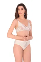 Cotton Blend Solid Non Padded Lingerie Set for Women 