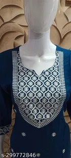 Rayon Slub Embroidered Kurti for Women 