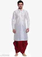 Dupion Silk Solid Kurta with Dhoti for Men 