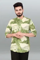 Cotton Blend Printed Kurta for Men 