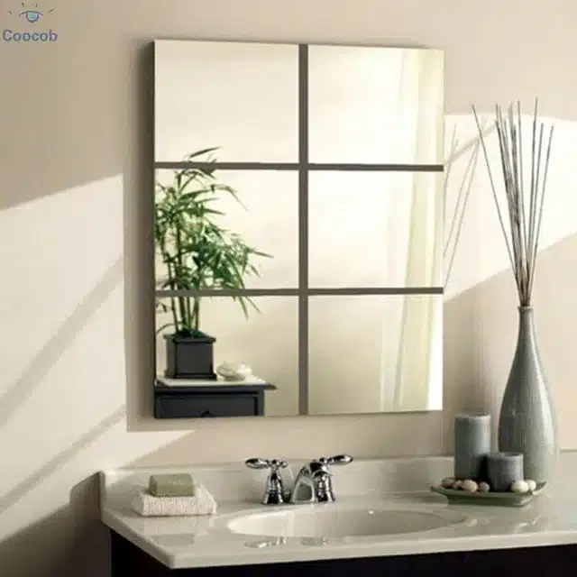 Acrylic Square Shaped Wall Mirror Stickers (Silver, Pack of 6)
