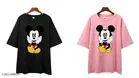 Polycotton Printed T-Shirt for Women, Pink & Black, Pack of 2 