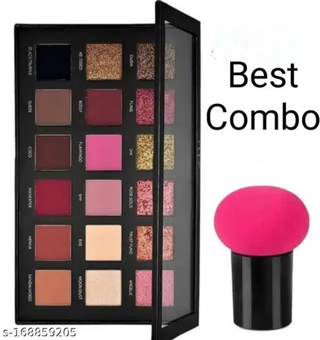Premium Eyeshadow Palette with Mushroom Puff (Multicolor, Set of 2)
