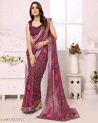 Georgette Printed Saree for Women, Purple 