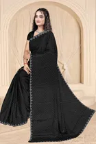Crepe Solid Saree for Women, Black 