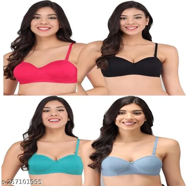 Cotton Blend Solid Padded Bra for Women (Multicolor, 34B) (Pack of 4)