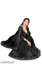 Georgette Saree for Women, Black 