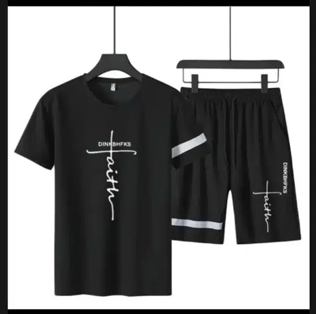 Half Sleeves Track Suit for Men (Black, L)