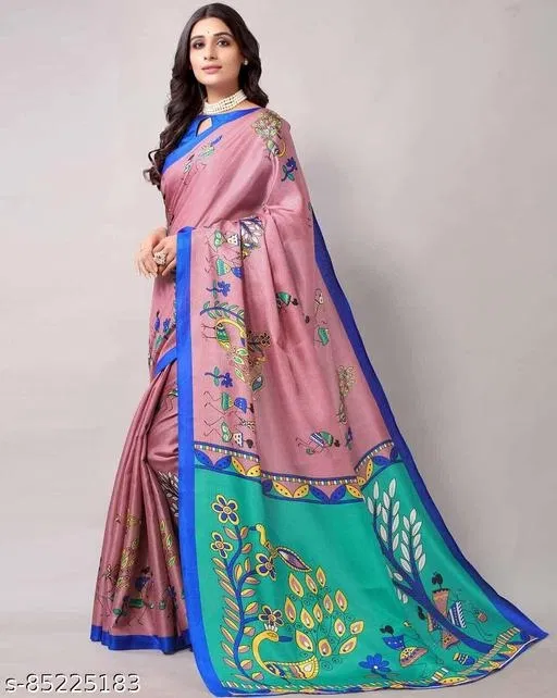 Art Silk Printed Saree for Women, Pink (6.3 m)