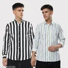 Cotton Blend Striped Shirts for Men, Multicolor 