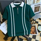 Cotton Blend Colorblocked Polo Neck T-Shirt for Men, Green 