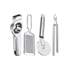 Oc9 Stainless Steel Lemon Squeezer & Cheese Grater & Pizza Cutter & Roti Chimta Kitchen Tool Set 