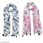 Poly Chiffon Printed Scarves for Women (Multicolor, 1.75 m) (Pack of 2)