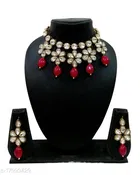Beautiful Kundan Necklace Set for Women & Girls, Red