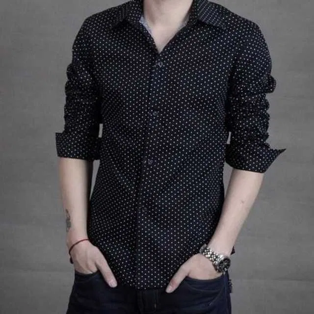 Casual Men's Printed Shirt (Black, L) (DC-9)