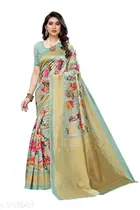 Art Silk Printed Saree for Women, Light Green 