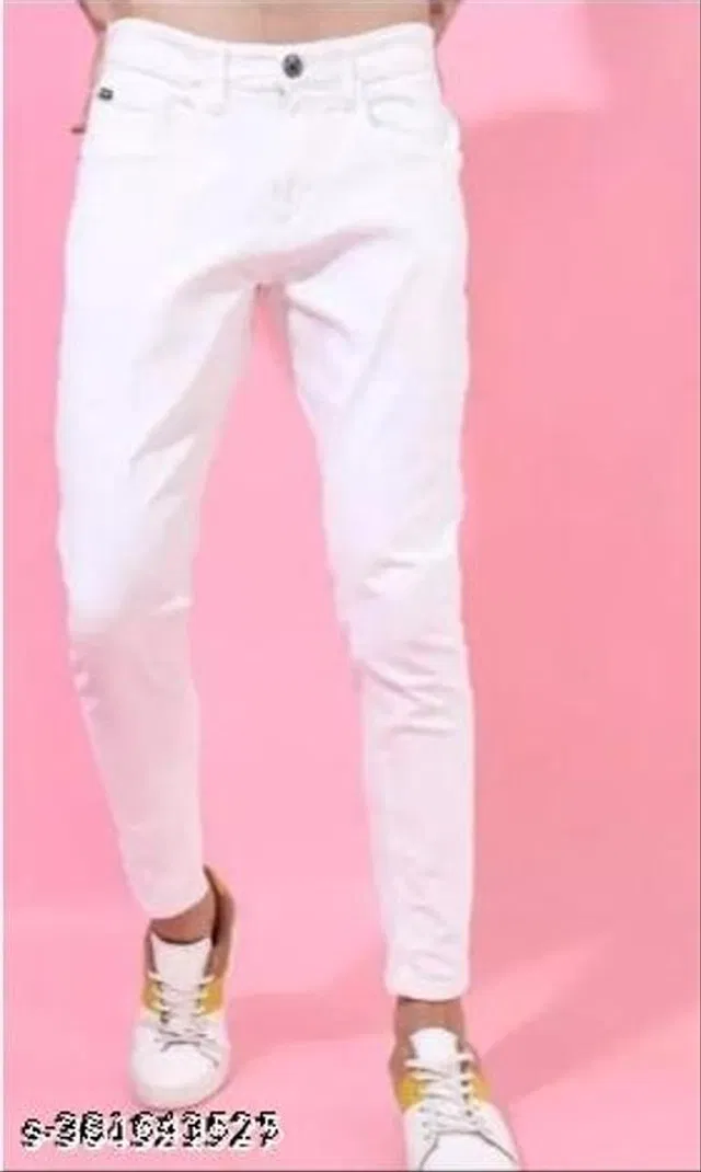 Denim Slim Fit Jeans for Men (White, 34)