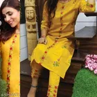 Cotton Blend Embroidered Kurta with Pant for Women 