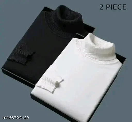 Wool Solid Hi-Neck Sweater for Men, Black & White, Pack of 2 (S)