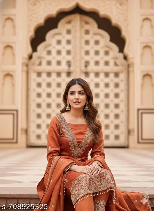 Bandhani Printed Jaipuri Designs Georgette Kurti Set for Women (Orange, Un Stitched)