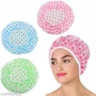 Plastic Waterproof Shower Caps (Multicolor, Pack of 3)