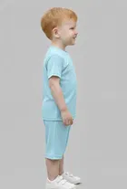 Cotton Blend Solid Clothing Set for Boys, Aqua Blue 