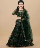 Net Embroidered Semi Stitched Lehenga for Girls 