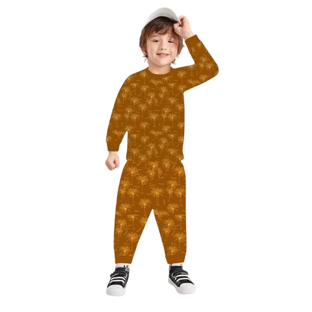 Cotton Printed Nightsuit for Kids (Brown, 6-7 Years)