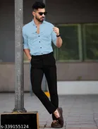 Cotton Blend Solid Shirt for Men, Sky Blue 