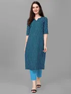 Women Cotton Blend Striped Kurta 