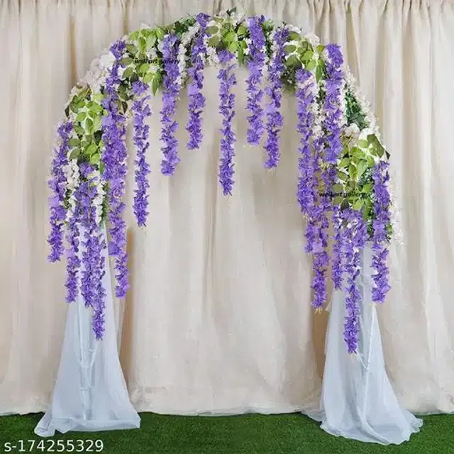 Polyester Artificial Hanging Flower Garlands (Lavender & Green, Pack of 4)