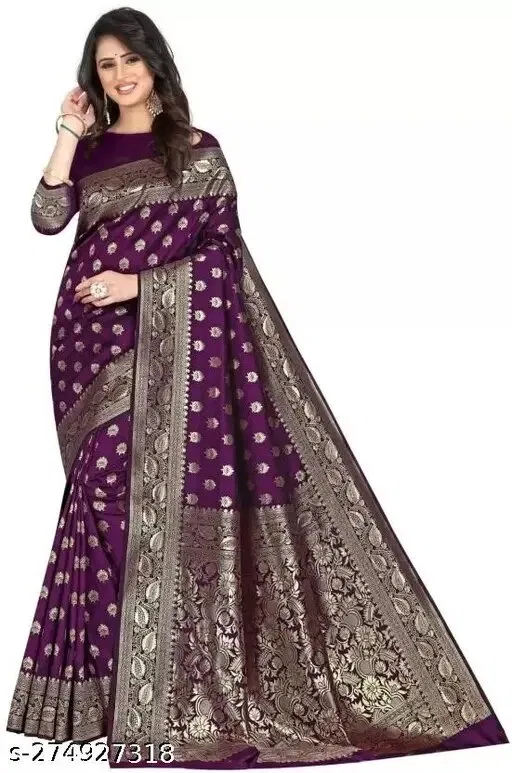 Jacquard Printed Sarees for Women (Purple, 6.3 m)
