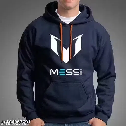 Fleece Printed Hoodie for Men (Navy Blue, XL)