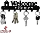 CAPIO ART Designer Welcome Home Metal Key Holder (7 Hooks) (Black) (Pack Of 1)