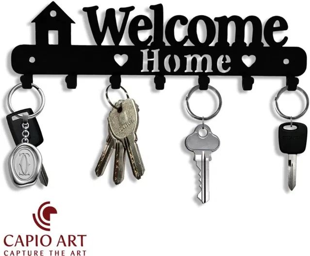 CAPIO ART Metal Key Holder (7 Hooks, Black)