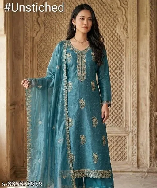 Zari Embroidered Floral Palazzo Suit for Women (6.25 meter (L)