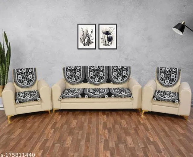 Polycotton 5 Seater Sofa Covers (Black, Set of 1)