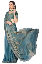 Satin Solid Saree for Women, Sky Blue 
