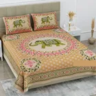 Cotton Printed Queen Size Bedsheet with 2 Pcs Pillow Covers (Orange, 90x100 inches)