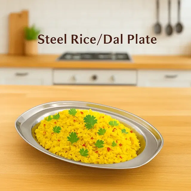 Steel Dal/Rice Serving Plate, Pack of 1