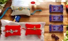 Metal 3 Pcs Rakhi with Greeting card, Roli & 3 Pcs Chocolate 