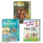 4 in 1 Seasons + Jungle King Tiger + Let’s Learn Spelling | Set of 3 Educational Jigsaw Puzzles for Kids | Brain Development Toy for Children | Early Learning Puzzle Set for Homeschooling, Vocabulary Building, Logic Skills, Toddler to 8 Years