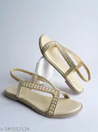 Shoetopia Flat Gold Embellished Size 3.0