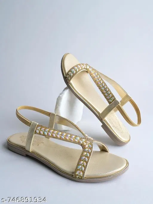Shoetopia Flat Gold Embellished Size 3.0