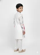 Silk Blend Printed Kurta & Paints Set for Boys , Cream 